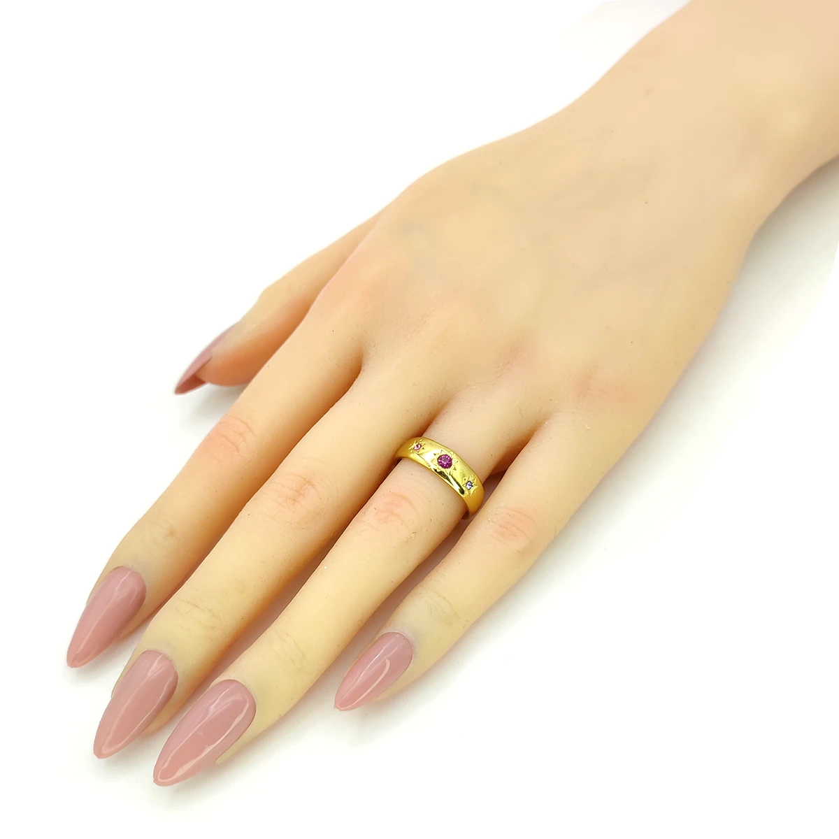 Anillo Acero Dorado Estrellas Cristales Rosas Ajustable