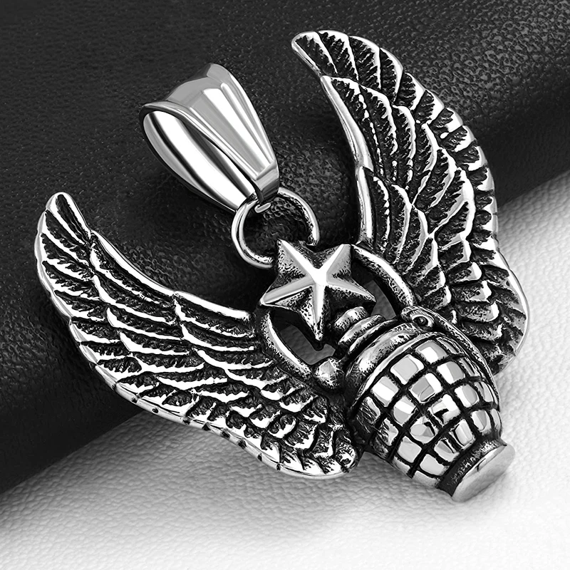 Dije Acero Granada Alas de Ángel Soldado Ejército Guerra