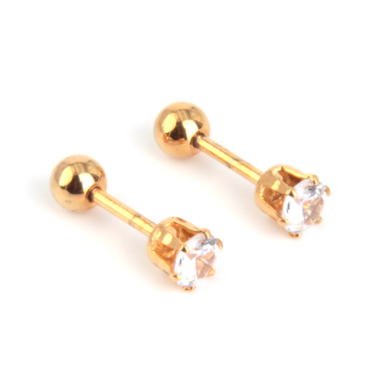 Aretes Tipo Broquel Acero Dorado Zirconia 4mm Dormilón