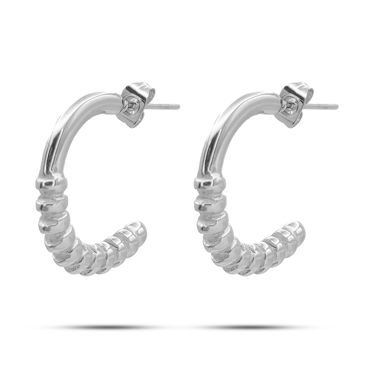 Aretes Acero Plateado Media Cuerda Mitad Lisa 20 mm
