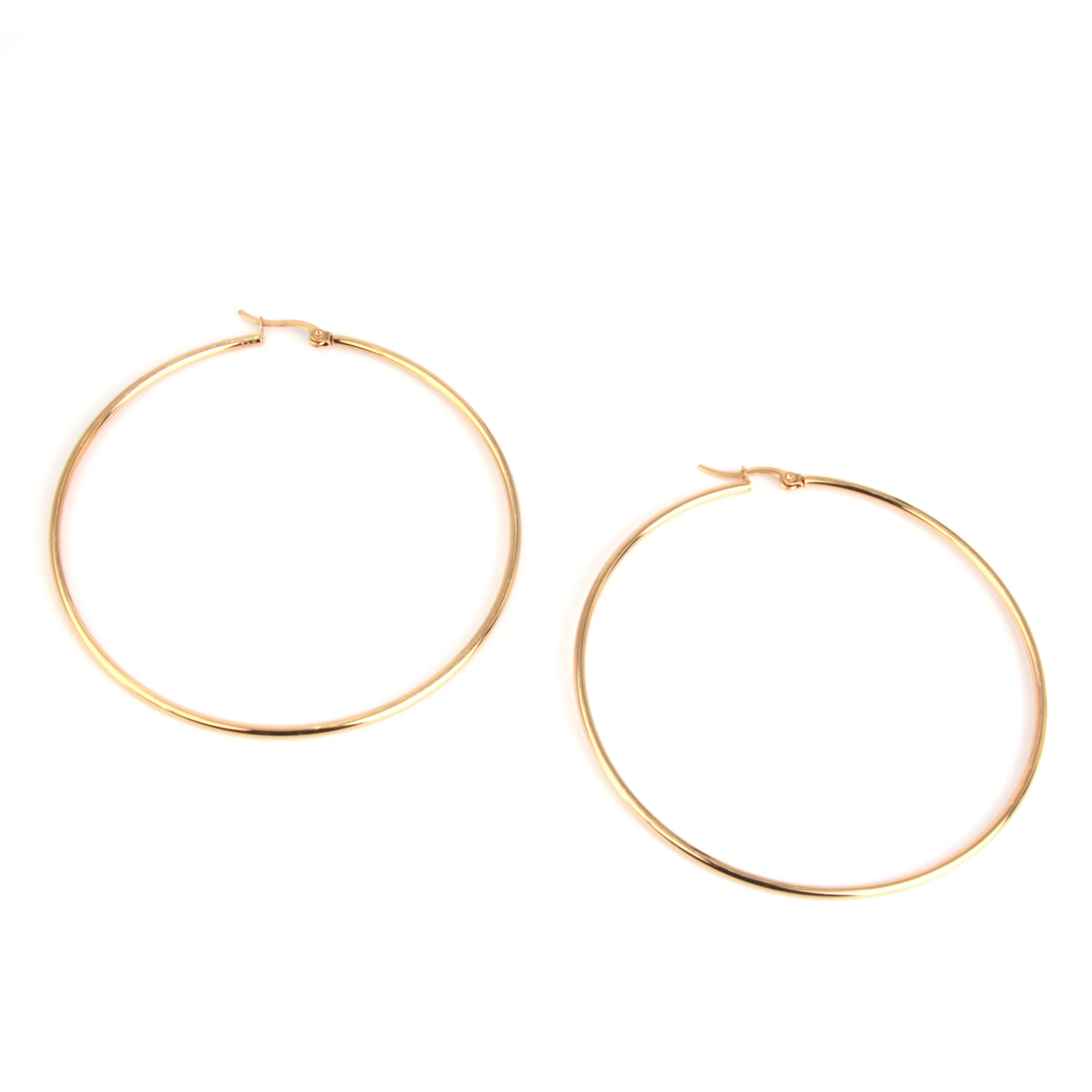 Aretes Acero Dorado Arracadas Lisas Tubular 73 mm