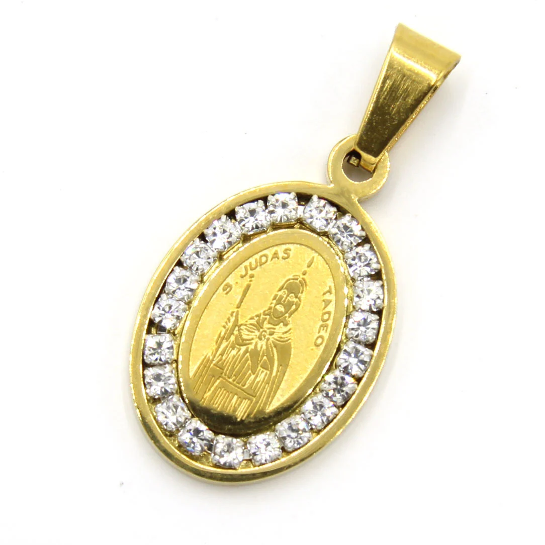 Dije Acero Dorado Medalla Ovalada San Judas Zirconia