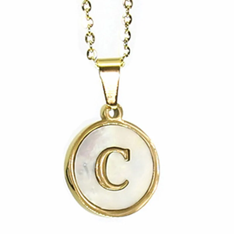 Collar Acero Dorado Letra C Madre Perla