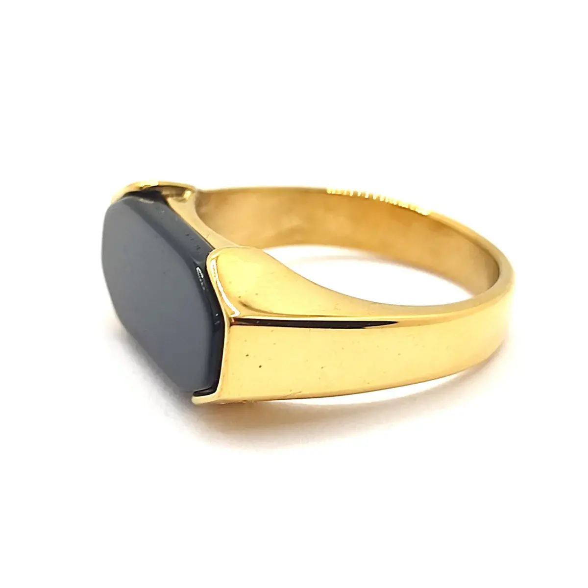Anillo Acero Inox Dorado Rectangular Piedra Negra Onix