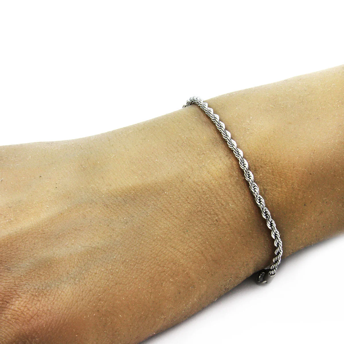 Pulsera Brazalete Esclava Acero Torzal Plateado 3mm x17cm