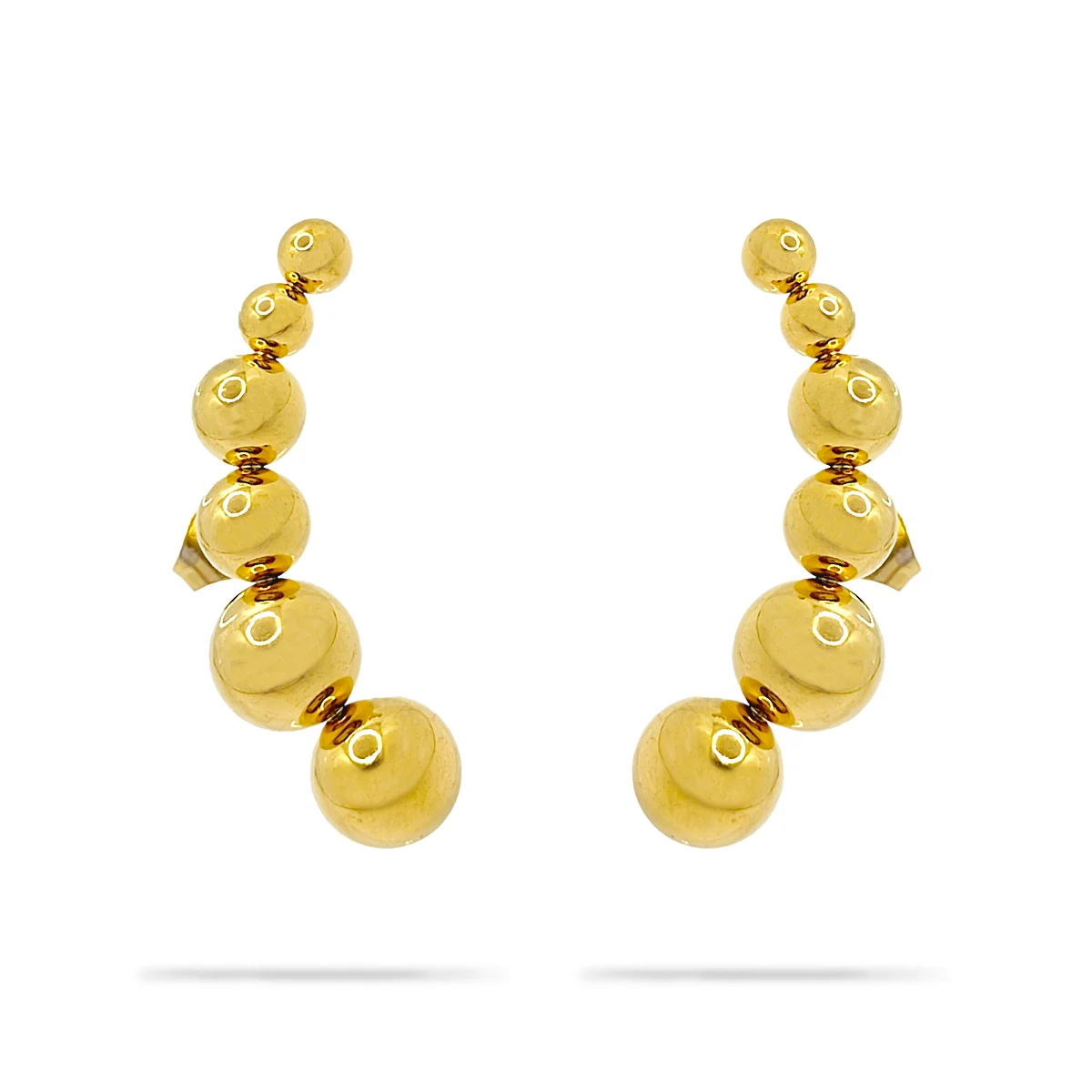Aretes Acero Inox Dorado Largos Balines Degradados Curvos