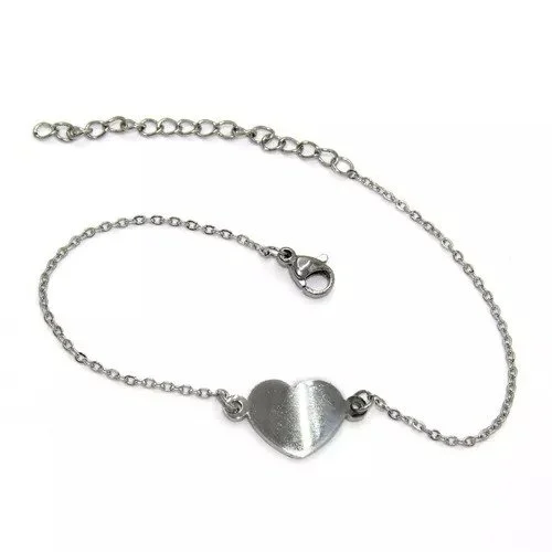 Pulsera Acero Plateado Corazón Liso Minimalista Amor