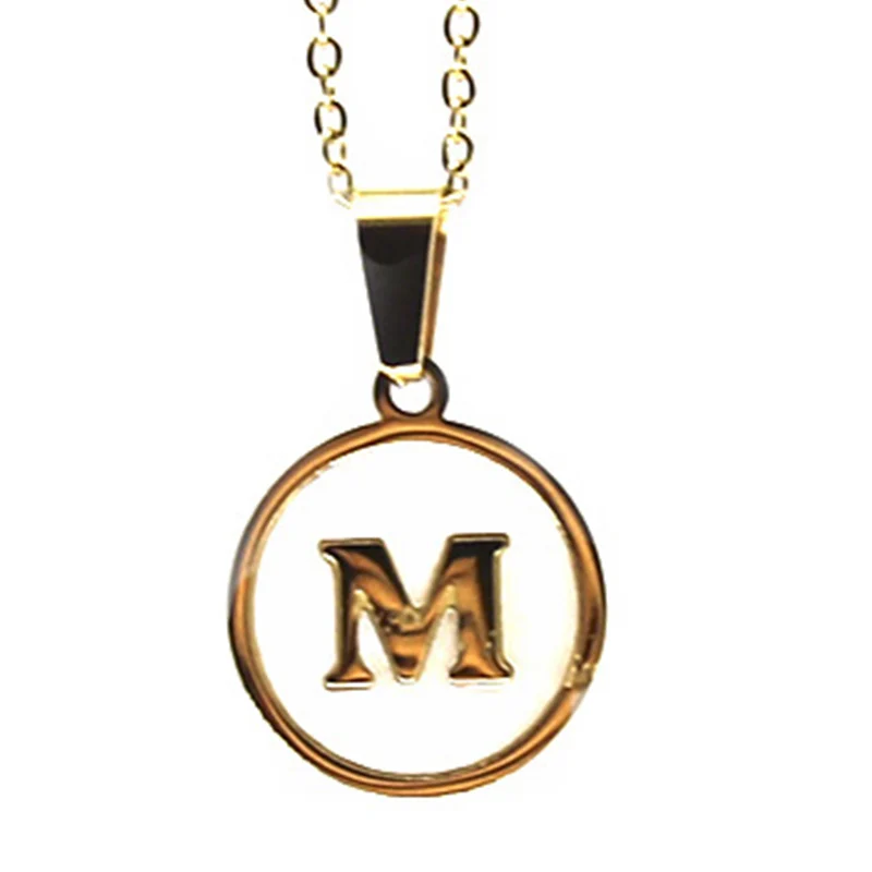 Collar Acero Dorado Letra M Madre Perla