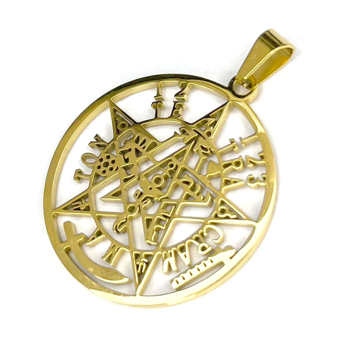 Dije Acero Dorado Tetragrámaton Protección Sagrado 32 mm