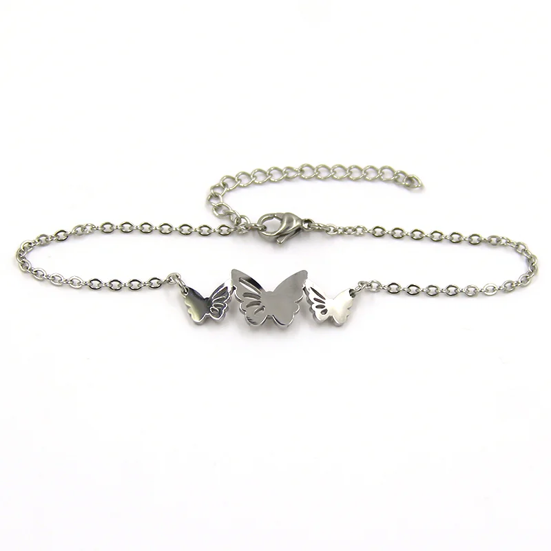 Pulsera Dama Acero Inox Plateado Triple Mariposa