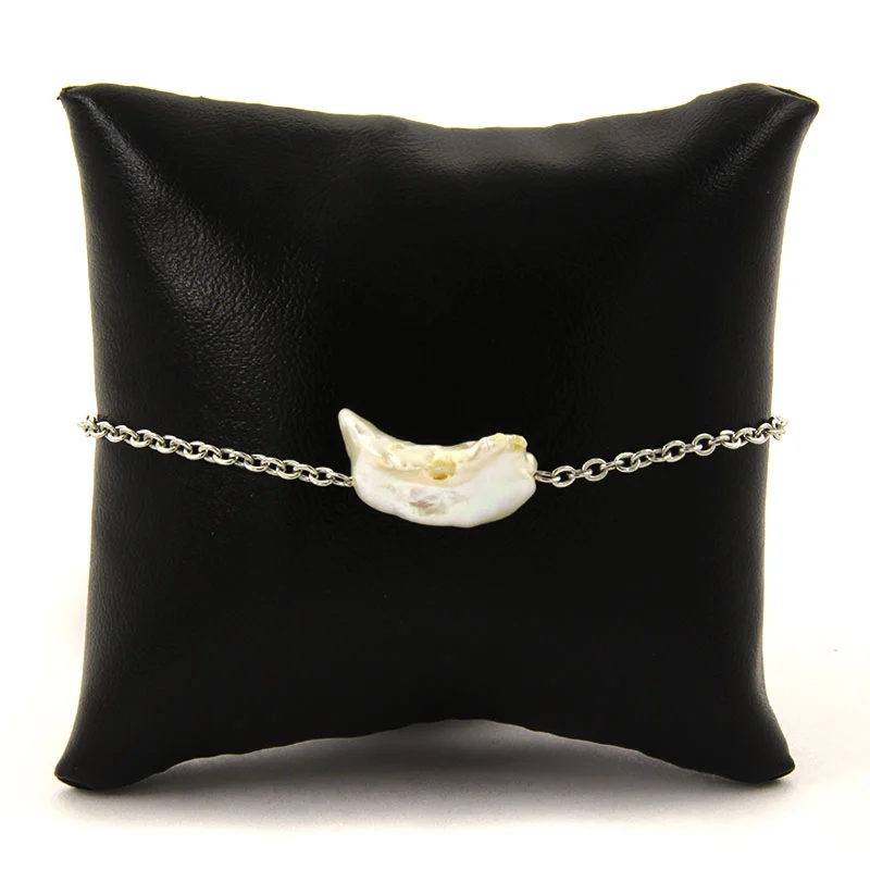 Pulsera Acero Plateado Perla de Rio Natural Buena Fortuna