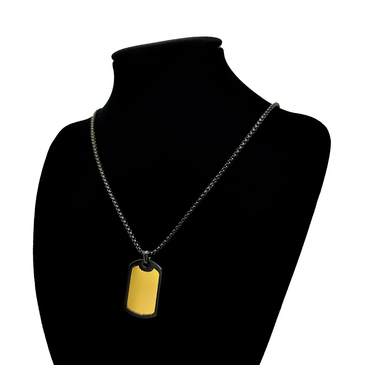 Collar Acero Inox Negro Militar Placa Dorada Hombre