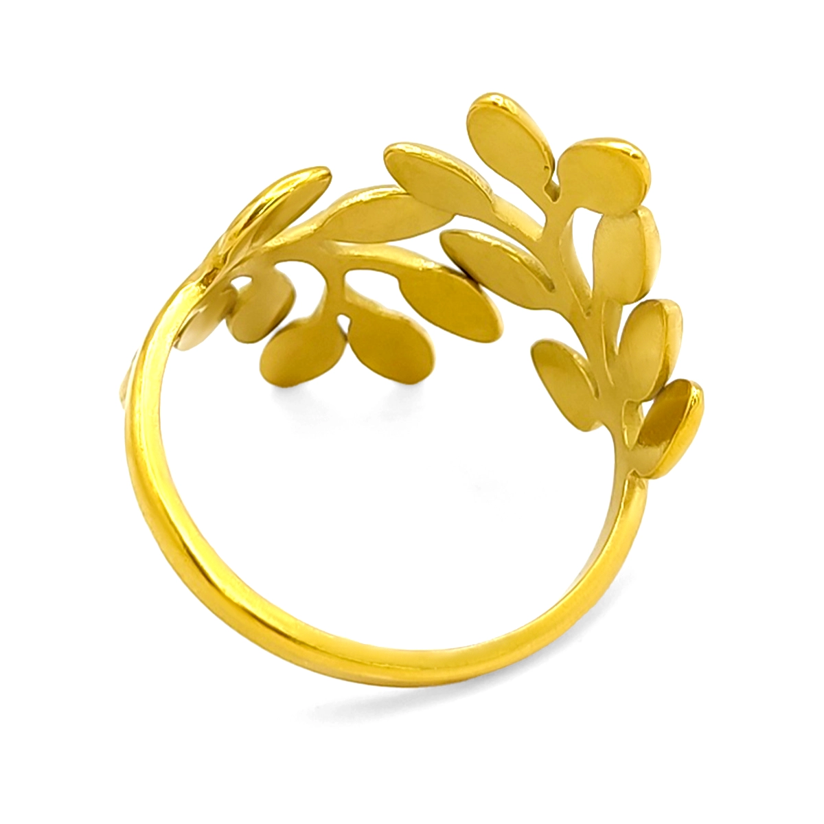Anillo Acero Inox Dorado Hojas Onduladas Ajustable