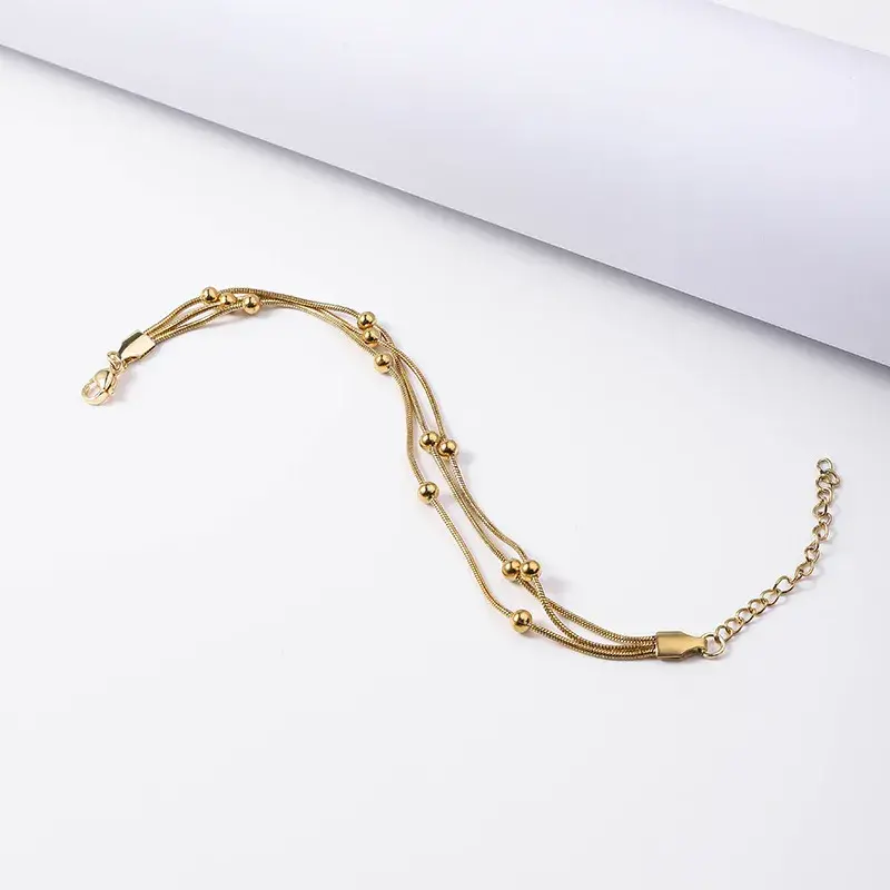 Pulsera Acero Dorado Triple Cola de Rata con Balines