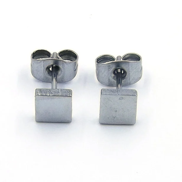 Aretes Acero Plateado tipo Broquel Cuadrado Perfecto