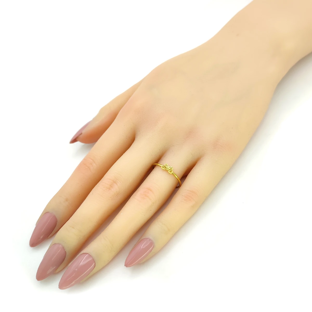 Anillo Acero Inox Dorado Delgado Mariposa Ajustable