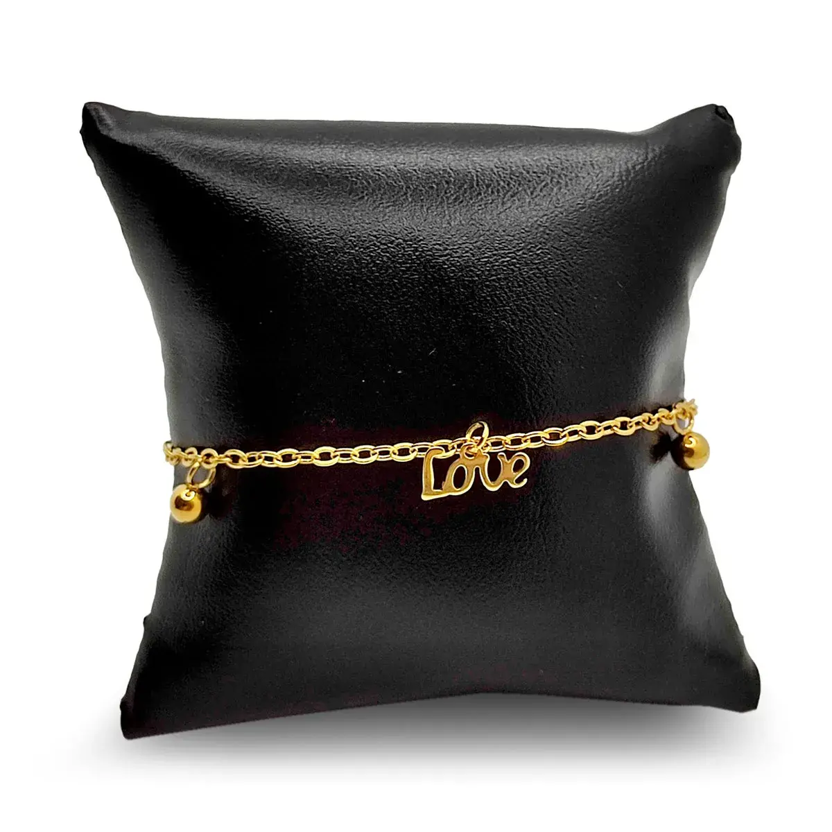 Pulsera Acero Dorado Colgantes Balines y Dije Love Amor