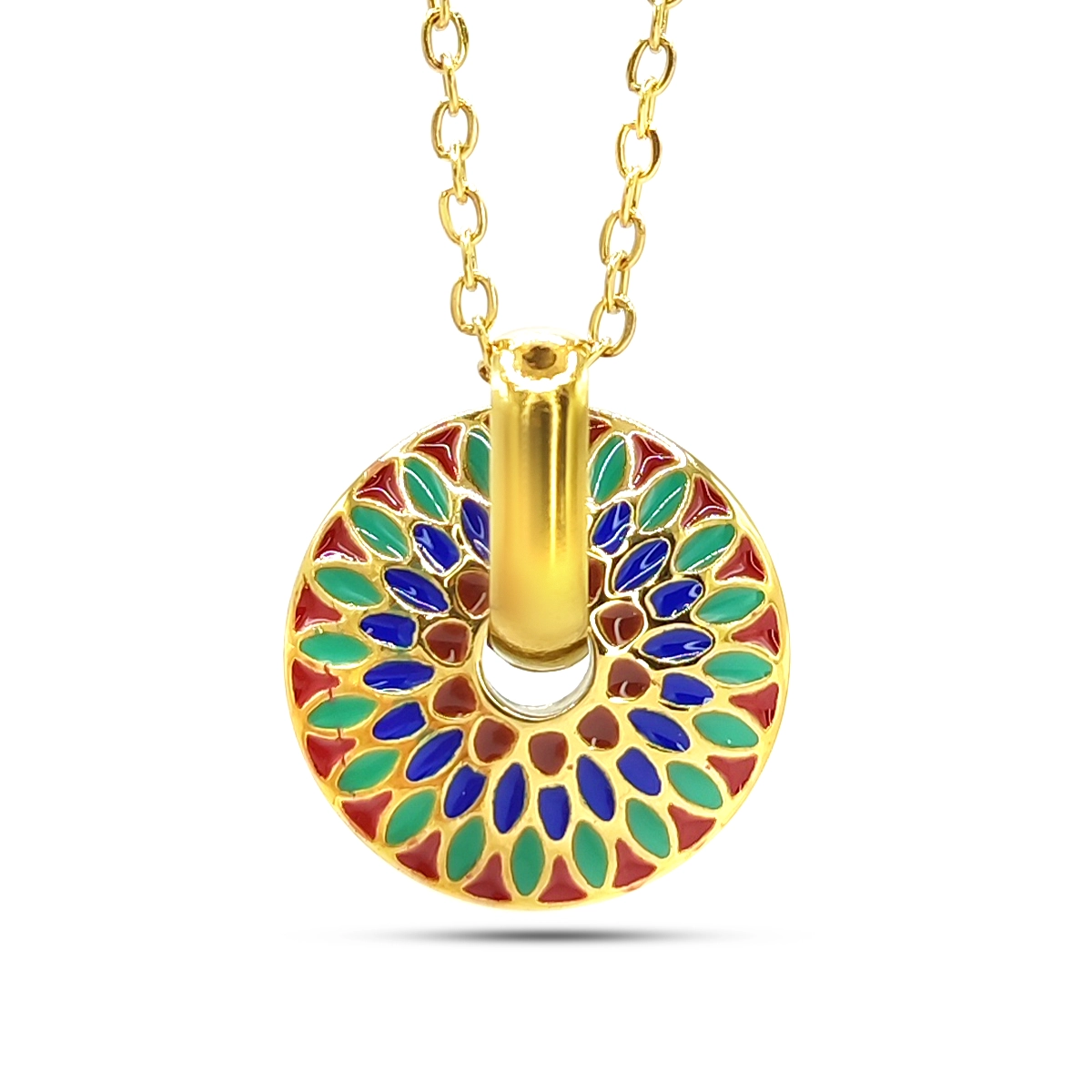 Collar Acero Dorado Mandala Multicolor Redondo Boho