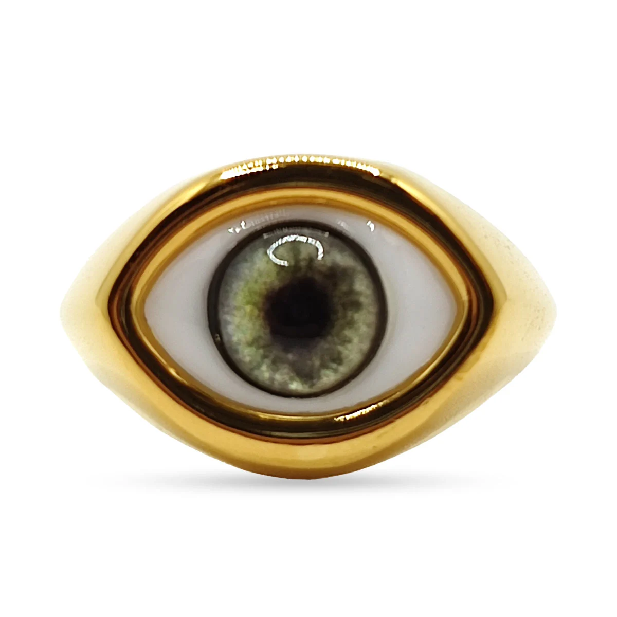Anillo Acero Inoxidable Dorado Verde Natural Realista