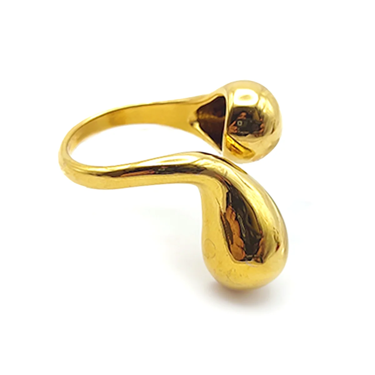 Anillo Acero Dorado Gota Cayendo Irregular Gruesa Chunky