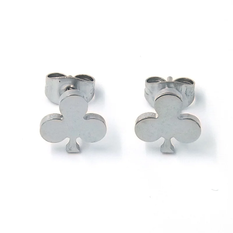 Aretes de Acero tipo Broquel Trebol Plateado