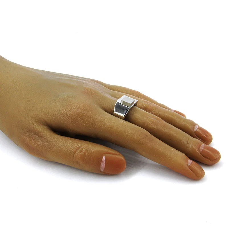Anillo Acero Inox Plateado Cuadro Liso Lineas