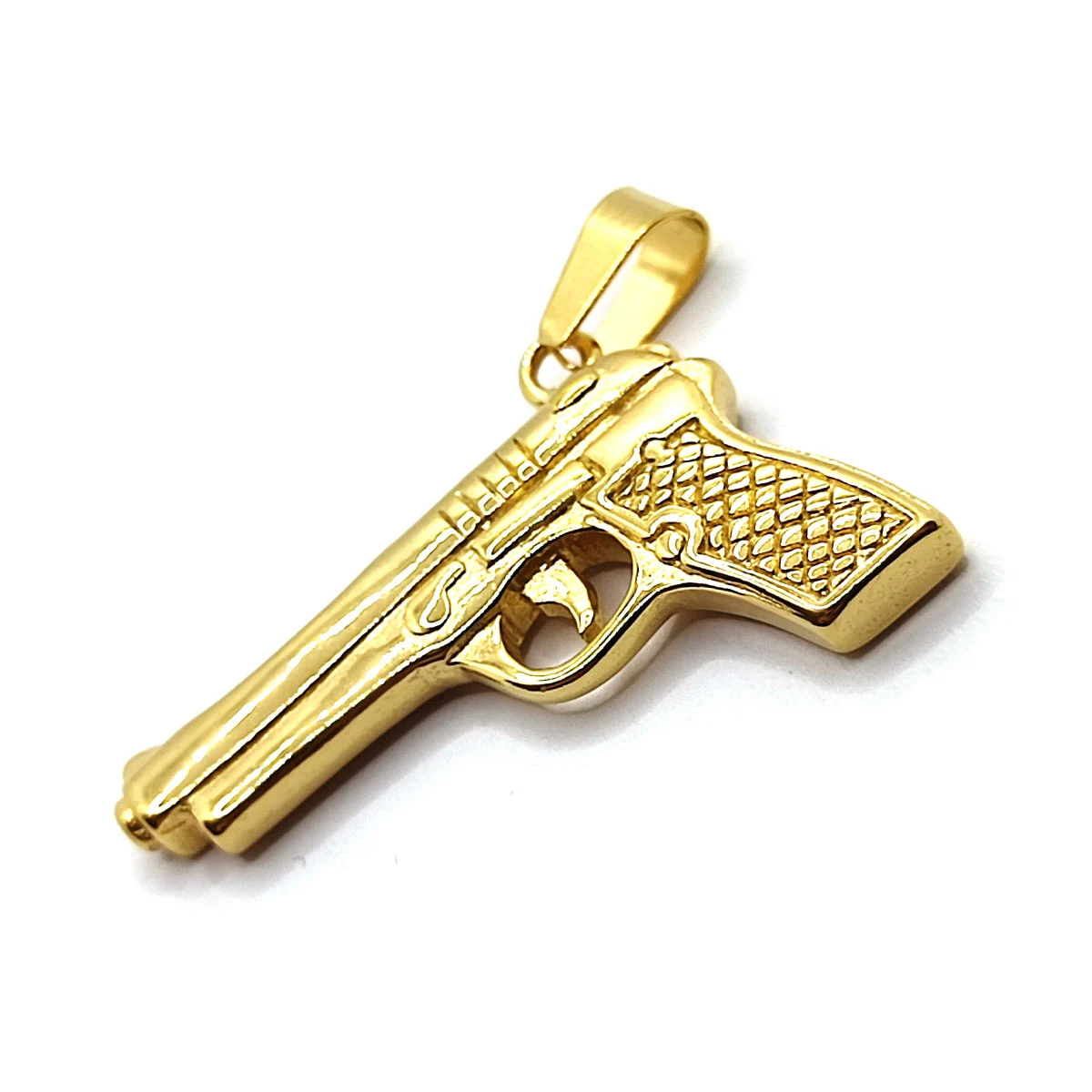 Dije Acero Dorado Pistola Corta Arma Fuego Gatillo Grande