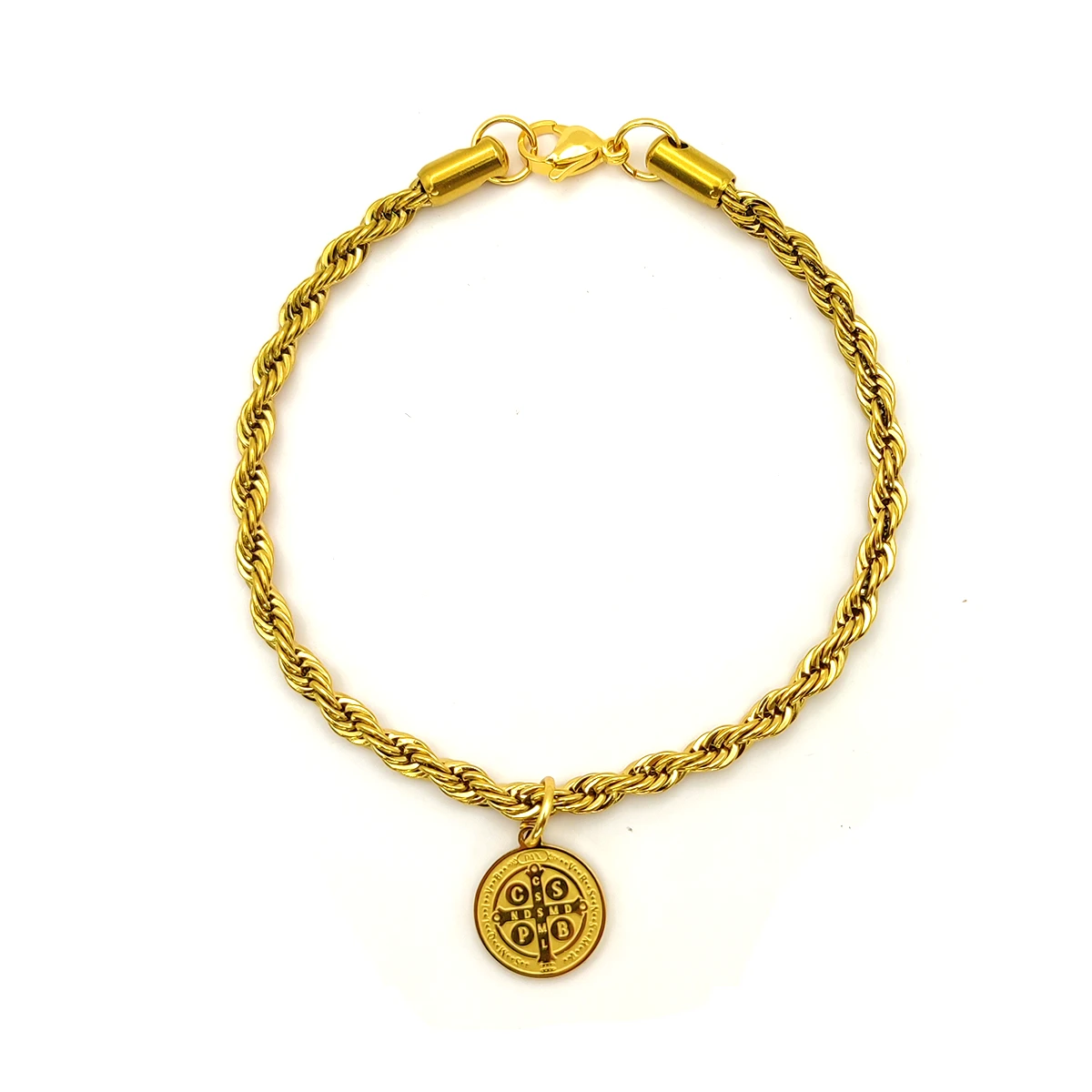 Pulsera Acero Torzal Medalla San Benito Abad Protección