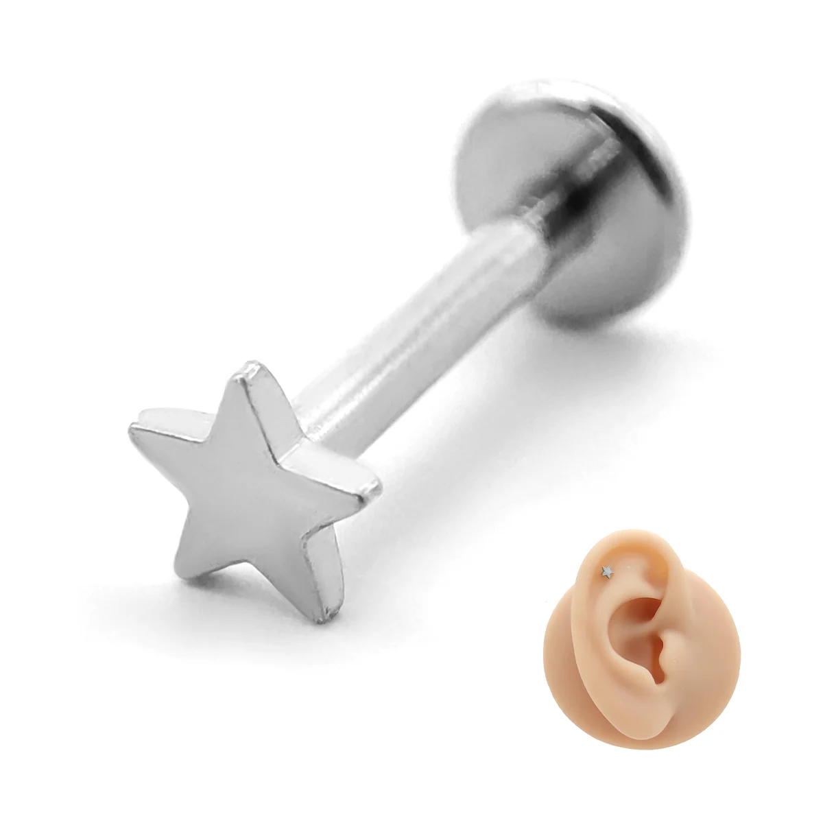Piercing de Oreja Acero Estrella Lisa Plana Sencilla