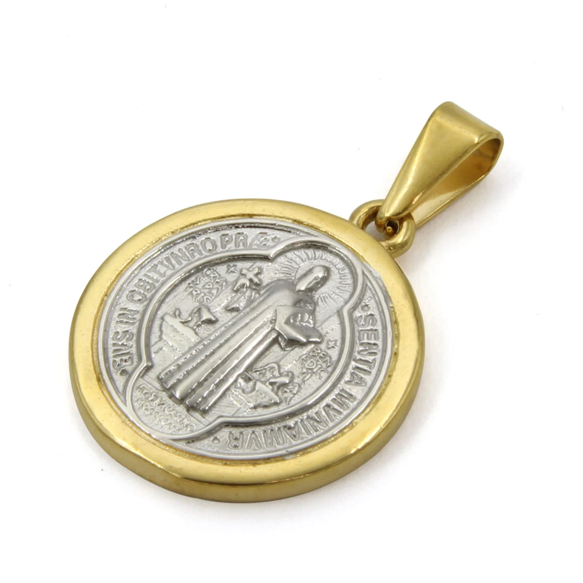 Dije Acero Bicolor Medalla San Benito Proteccion 19 mm