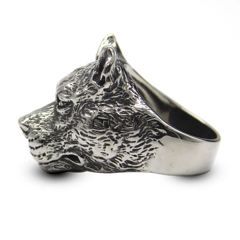 Anillo Acero Inoxidable Plateado Puma Felino Gato Vintage