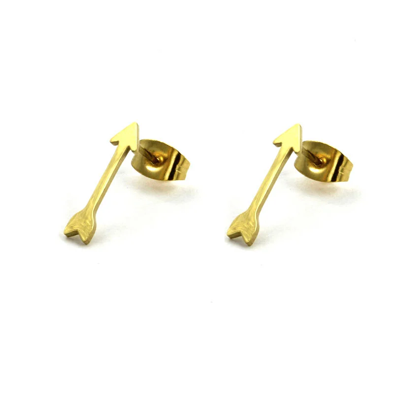 Aretes Acero Inoxidable Dorado Tipo Broquel Flecha Recta
