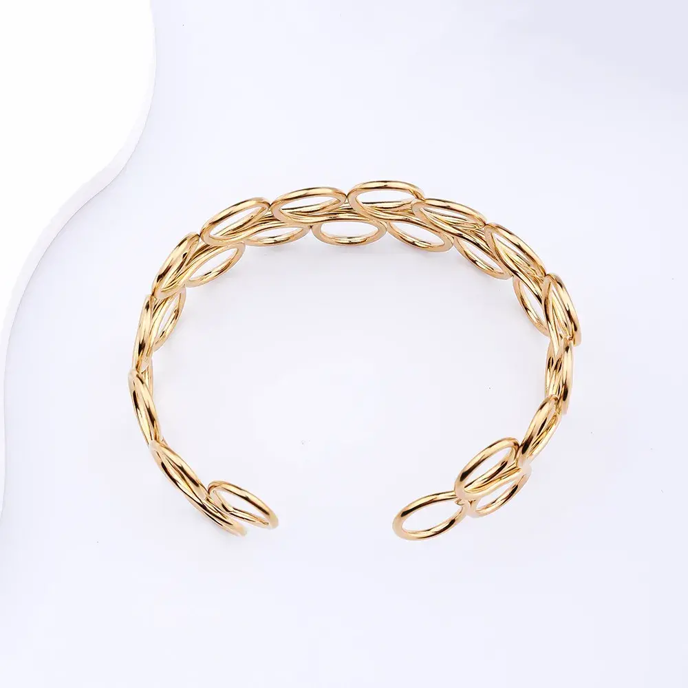 Pulsera Acero Dorado Brazalete Bucles Círculos Alambre
