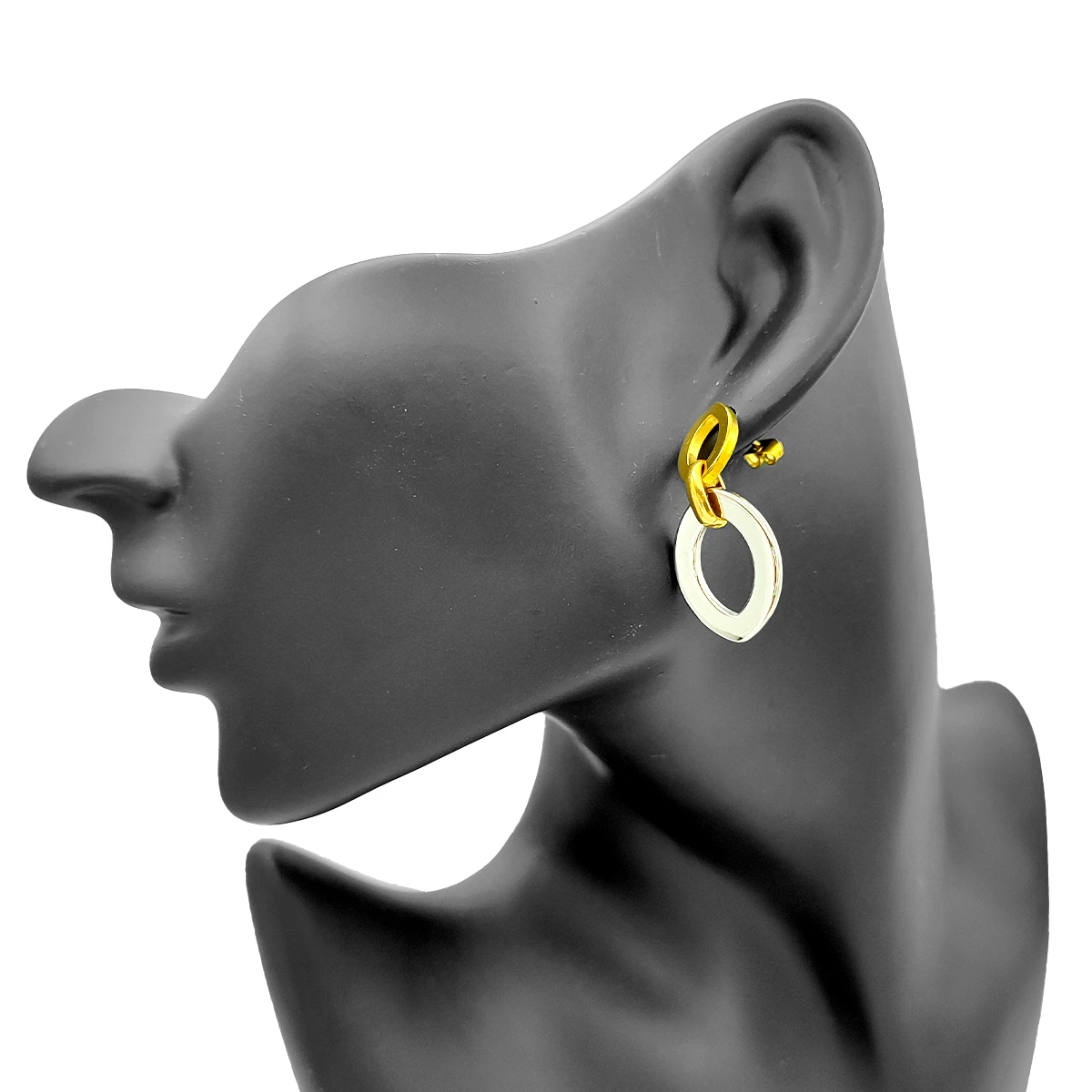 Aretes Acero Bicolor Doble Figura Marquesa Elegante