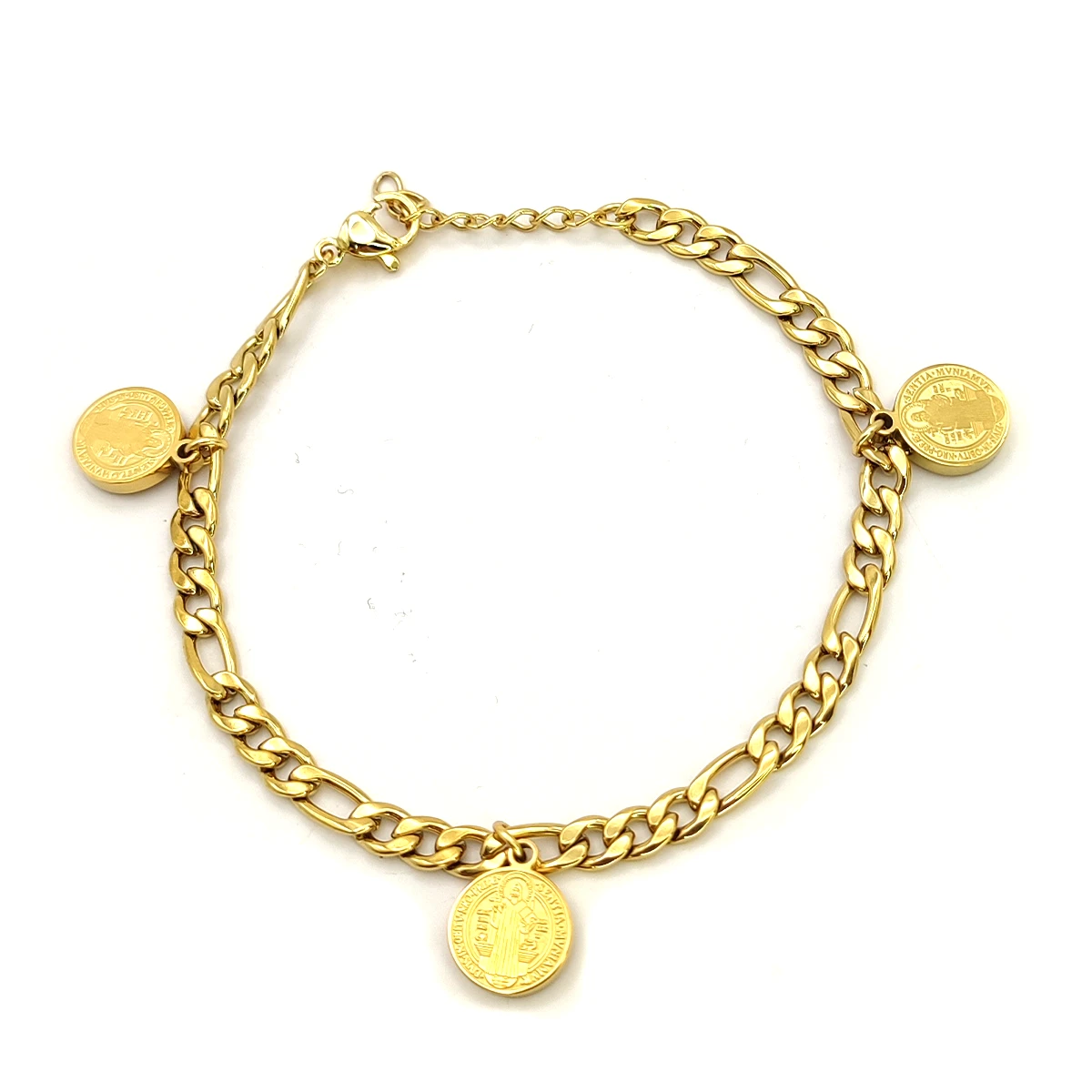 Pulsera Acero Esclava Eslabon Cubano Colgante San Benito
