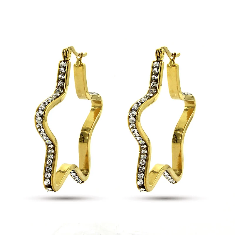 Aretes Acero Inox Dorado Arracada Estrella Zirconias 28mm
