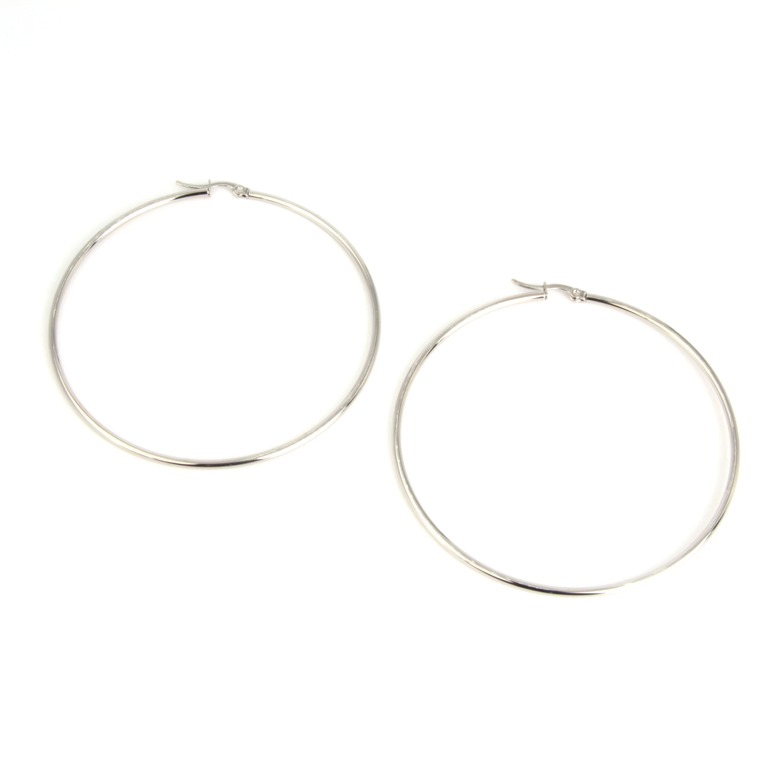 Aretes Acero Plateado Arracadas Lisas Tubular 73 mm