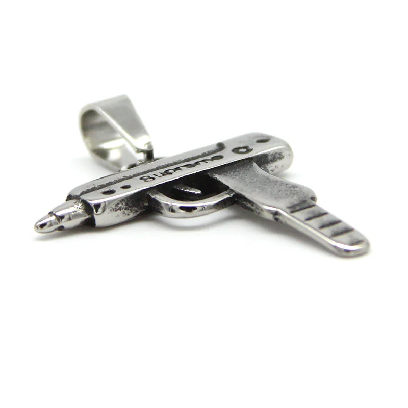 Dije Acero Inoxidable Plateado Arma Pistola Uzi Supreme