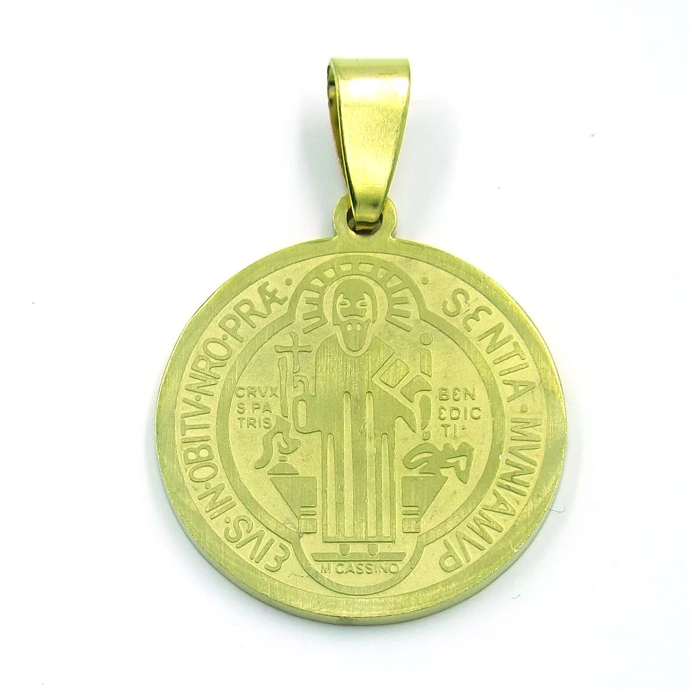 Dije de Acero Medalla Dorada San Benito 23mm