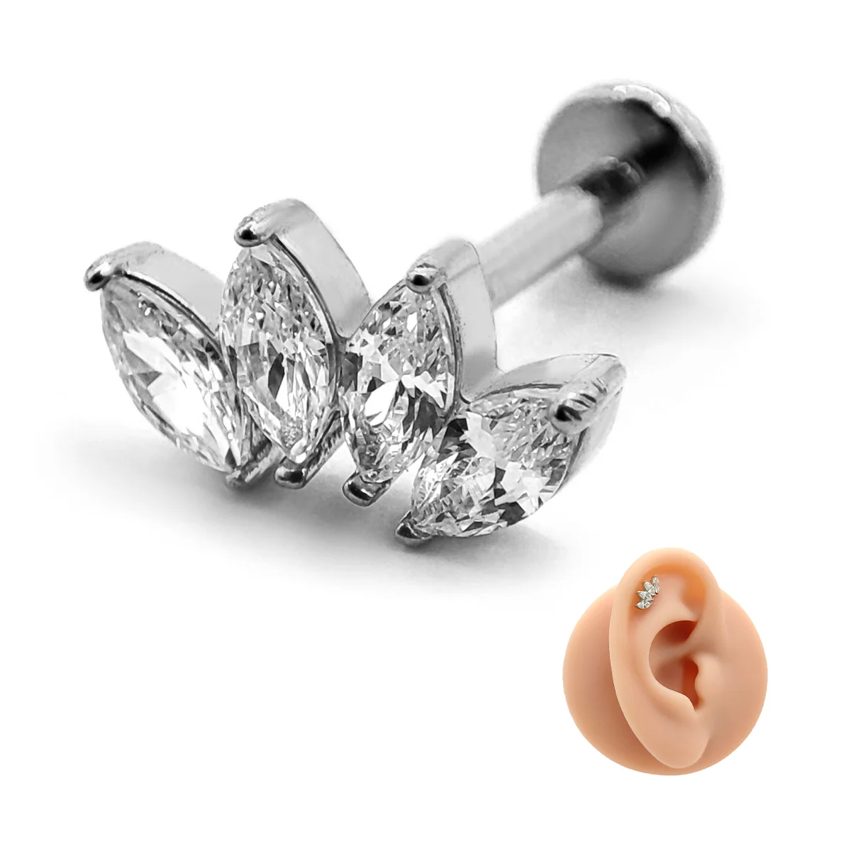 Piercing de Oreja Acero Trepador Cuatro Hojas Marquesa