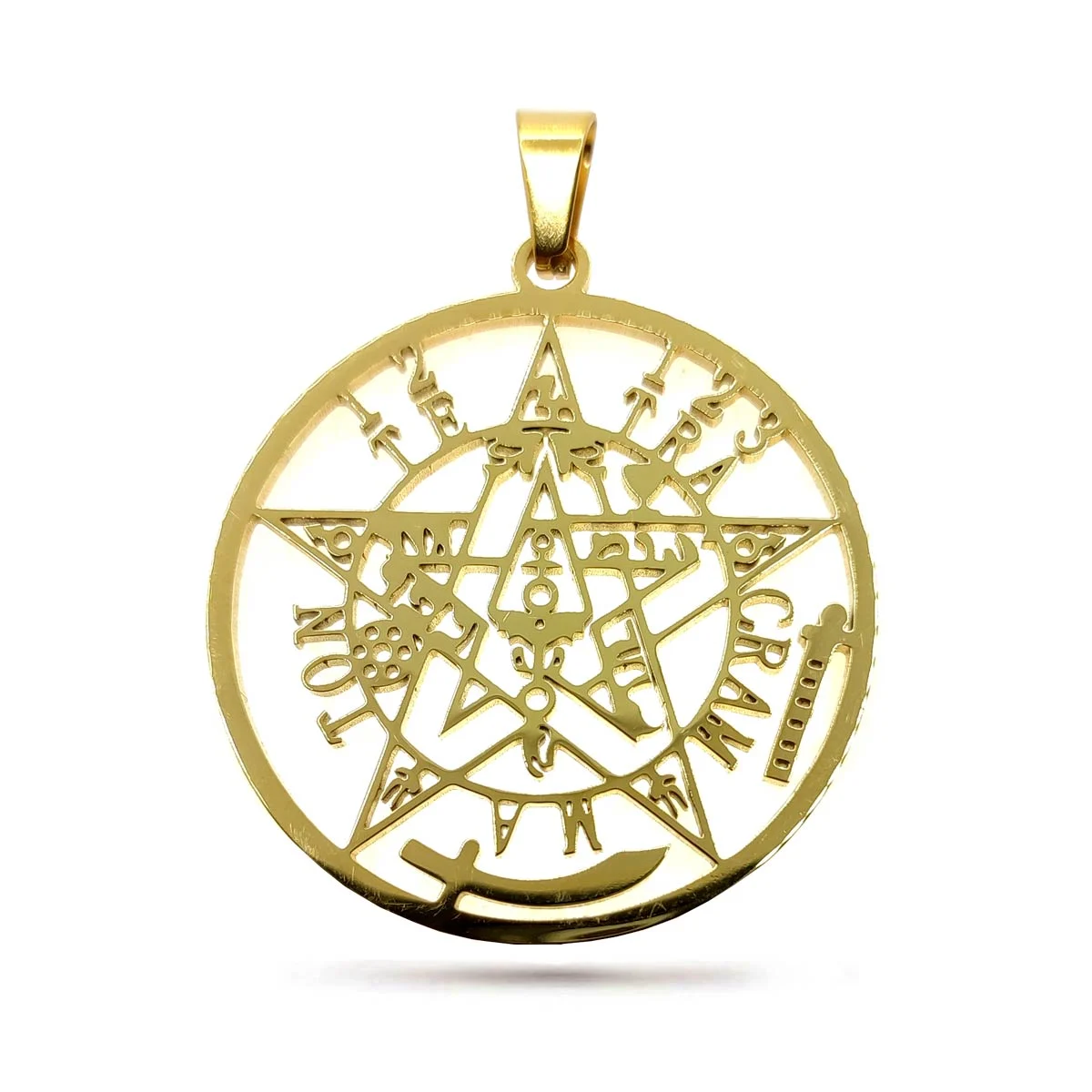 Dije Acero Dorado Tetragrámaton Protección Sagrado 32 mm