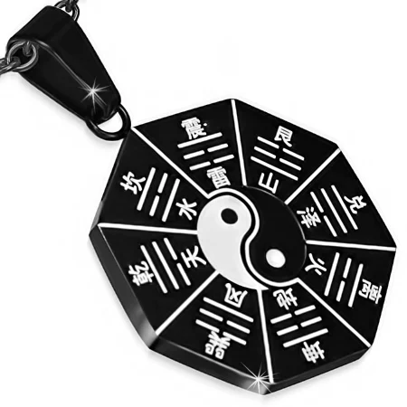 Dije de Acero Negro Yin Yang Octagonal