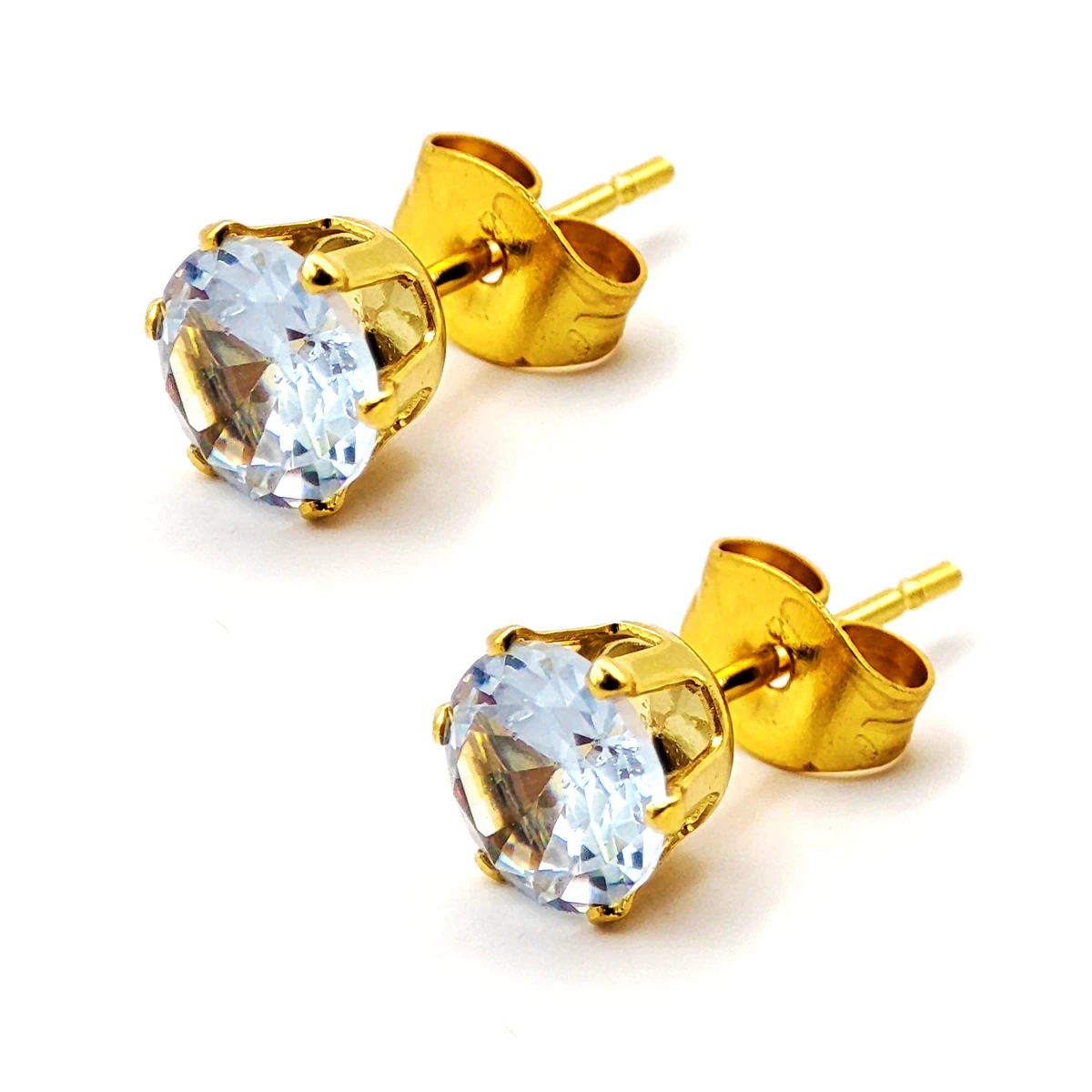 Set Aretes Acero Dorado Huggies Fila Cristales Broquel