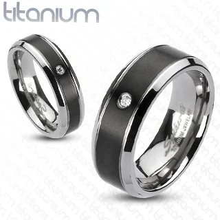 Anillo de Titanio Negro Plata Diseño Black Solitario