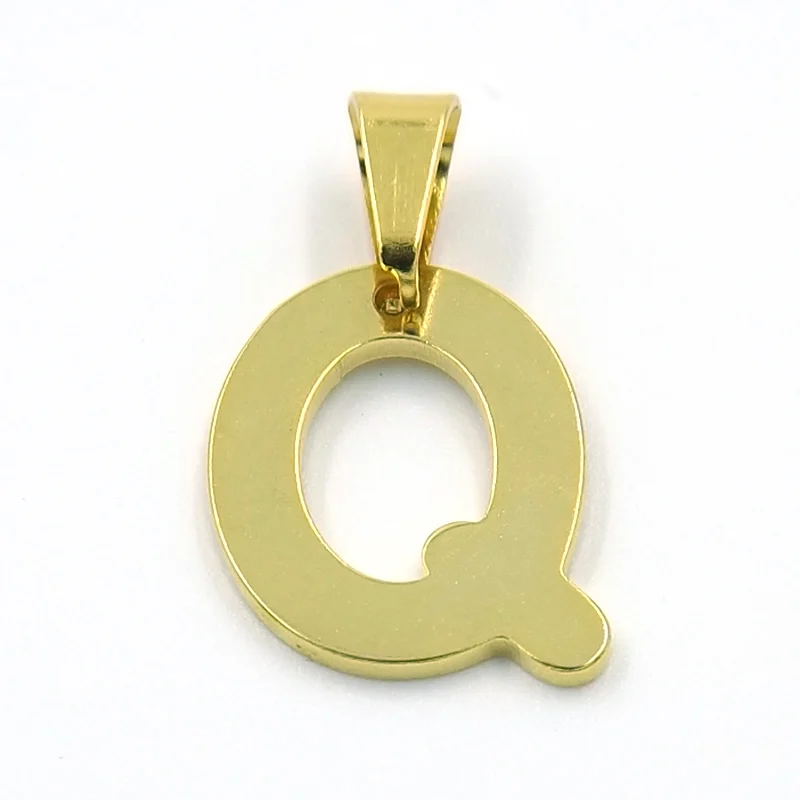 Dije de Acero Dorado Letra Q Pequeña Alfabeto
