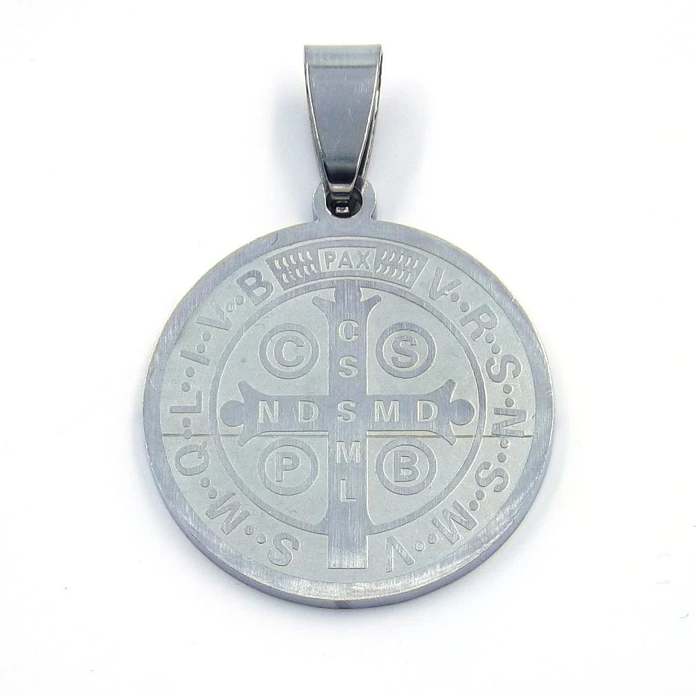 Dije de Acero Medalla Plateada San Benito 23mm