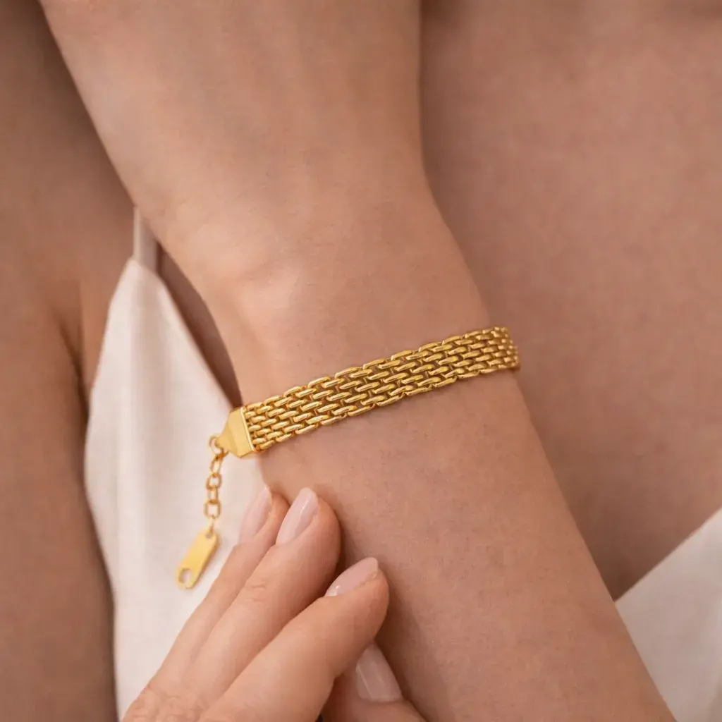 Pulsera Acero Dorado Multicadena Tipo Red Elegante