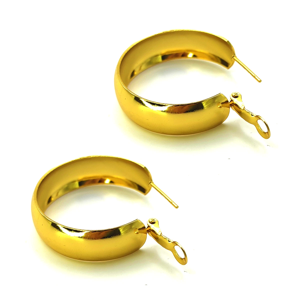 Aretes Acero Inox Dorado Arracadas Ligeras Anchas Lisas