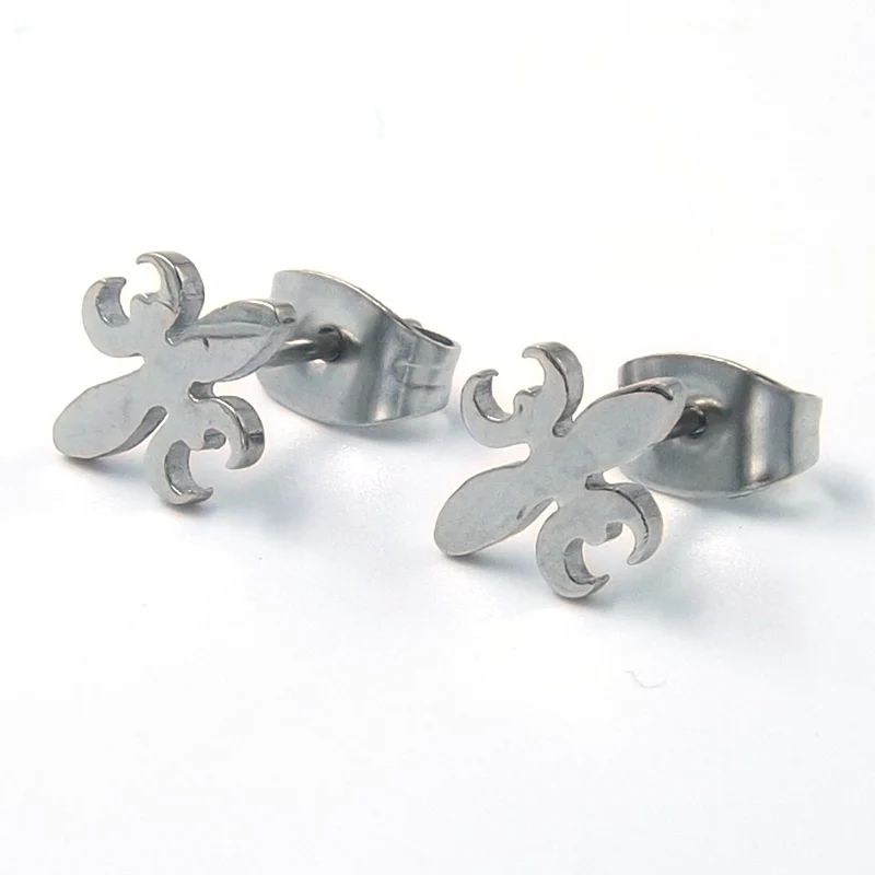 Aretes de Acero tipo Broquel Flor de Lis Plateada