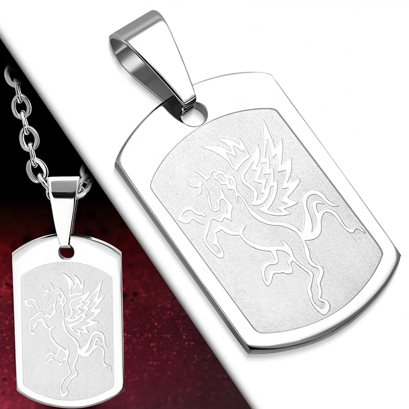 Dije Acero Inox Mujer Placa Unicornio Alas Mitología